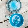 ceramika: Filiżanka z kotem - Niebieska - rękodzieło - ok 300 ml turkusowa na prezent