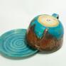 ceramiczna filiżanka z figurką buldożka francuskiego - miedziany turkus - ok niebieska na prezent
