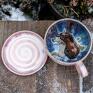 ceramika: Filiżanka z koniem | różowy gniadosz | do kawy | kamionka | ok 300 figurka konia
