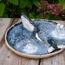z wielorybem ceramika komplet morski z waleniem - patera śr. 26 cm 2 kubki rękodzieło ceramiczne