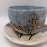 ceramika rękodzieło niebieskie mini komplet "błękitno kwiatowo" 3 filiżanka do kawy
