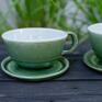 z ślimakiem zielona filiżanka do herbaty z figurką ślimaka | do kawy ceramika