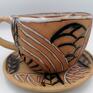 komplet - i talerzyk formowany ręcznie z gliny ceramika użytkowa filiżanka do kawy