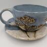 ceramika użytkowa mini komplet "błękitno - kwiatowo" do kawy filiżanka z gliny