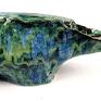 Unikatowa, ręcznie wykonana ozdobna czaszka ceramiczna - Byk. Szkliwo błyszczące w odcieniach błękitu, zieleni i szarości. Rzeźba