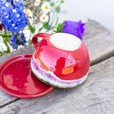 Ręcznie robiona filiżanka z figurką kota - czerwono-jadeitowa, ok 300 ml