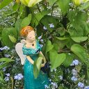Anioł ceramiczny z torbą - turkusowa figurka handmade 26 cm