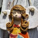 Ręcznie robiony ceramiczny anioł - pamiątka z przesłaniem na chrzest, komunię i ślub