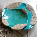 Patera i misa ceramiczna z rzeźbionym ornamentem morskim