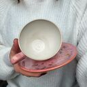 Różowa pastelowa filiżanka ceramiczna 220 ml na kawę - handmade