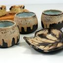 Komplet ceramiczny talerzyk i czarka - liść