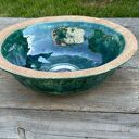 Ręcznie wykonana zielona umywalka ceramiczna w stylu farmhouse
