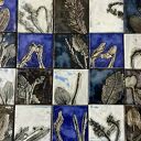 Zestaw 30 szt kafli ceramicznych „Ogród w deszczu” - niebieskie kafle z odciskami roślin