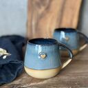 Kubek Beczułka ręcznie robiony 320 ml - jeansowy z sercem