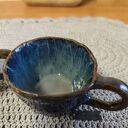 Ręcznie robiony kubek ceramiczny Wolna Chwila dla niej - niebieski, ok. 100 ml