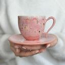 Różowa pastelowa filiżanka ceramiczna 220 ml na kawę - handmade