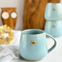 Kubek Beczułka ręcznie robiony 320 ml - Niebieski z sercem