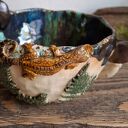 Kubek ceramiczny Leśny - handmade z paprociami, grzybami i jaszczurką