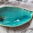 TURKUSOWA miseczka ceramiczna - liść na biżuterię lub przekąski (16x11 cm)