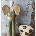 Farmer z inwentarzem - anioł ceramiczny rolnik z krową
