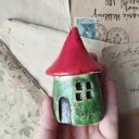 Zestaw 3 zielonych grzybków ceramicznych - las w słoju i kompozycje doniczkowe