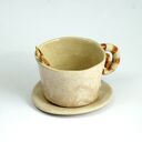 Ceramiczna filiżanka-kubek z kotem - blado-różowa 220 ml (z talerzykiem)