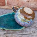 Filiżanka z żółwiem Opal - rękodzieło ceramiczne ok. 300 ml z talerzykiem