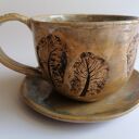 Filiżanka z drzewami do kawy - ceramiczny komplet rękodzieło od Eva Art