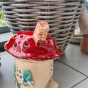 Domek ceramiczny - lampion z jasnej gliny, błyszczące szkliwa (21 x 16 cm)