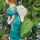 Anioł ceramiczny z torbą - turkusowa figurka handmade 26 cm