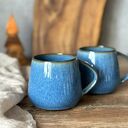 Zestaw dla dwojga - Kubek Beczułka ręcznie robiony niebieski 320 ml - Borówka