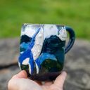 Kubek duży kamionkowy - z wielorybem - Akwarelowe morze white - 450 ml