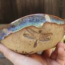 Ceramiczna miseczka kamionkowa z ważkami i paprociami (c868)