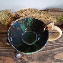 Kubek ceramiczny Leśny - handmade z paprociami, grzybami i jaszczurką