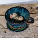 Ceramiczna filiżanka Hipopotam "Nocna Tundra", rękodzieło - ok. 320 ml na prezent