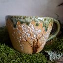 Kubek ceramiczny 'Drzewo' - ręcznie robiony z zielono-turkusowym szkliwem
