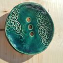 Ręcznie robiona mydelniczka ceramiczna w zieleni i turkusie - 9 cm