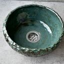 Umywalka ceramiczna Rybia Łuska z turkusową glazurą - rękodzieło do małej łazienki