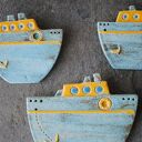 Ceramiczne statki 3 szt - 'AHOJ' - marynistyczna dekoracja wisząca handmade