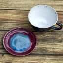 Ręcznie toczona ceramiczna filiżanka wrzosowo-niebieska 260 ml z talerzykiem