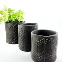 Komplet 3 matowych doniczek ceramicznych z czarnej gliny - handmade