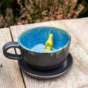 Filiżanka do kawy z figurką krokodyla - grafit blue, ok. 300 ml z talerzykiem
