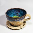 Filiżanka ceramiczna z figurką żabki - nakrapiany opal (ok 370-380 ml)