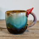 Handmade duży kubek z muchomorkiem - turkusowe poszycie, ok. 460 ml