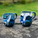 Kubek duży kamionkowy - z wielorybem - Akwarelowe morze white - 450 ml