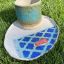 Zestaw z pieskiem Corgi - kubek i talerzyk ceramiczny