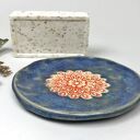 Ceramiczna mydelniczka i spodeczek „Blue” - błękit i pomarańcz z gliny