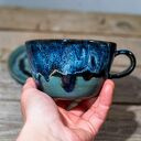Ręcznie toczona filiżanka ceramiczna z buldożkiem francuskim - Burza morska, ok. 330 ml