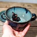 Ręcznie toczona filiżanka ceramiczna z buldożkiem francuskim - Burza morska, ok. 330 ml