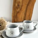 Filiżanka ze spodkiem ręcznie robiona 250 ml - stokrotka boho